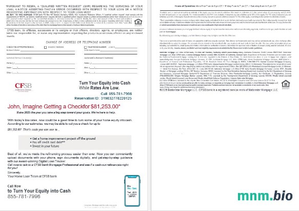 USA CFSB Bank wyciąg z kredytu hipotecznego w formatach Word i PDF, 4 strony 3-4
